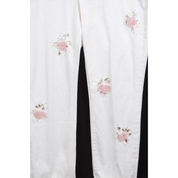Boston Proper Embellished White Jeans Pink Floral & Crystal Accents Size Plus 16 - Picture 2 of 12
